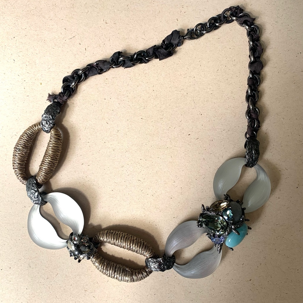Alexis Bittar Rare Vintage Mixed Media Lucite Hemp Gemstone Crystal Necklace — image 5 of 8